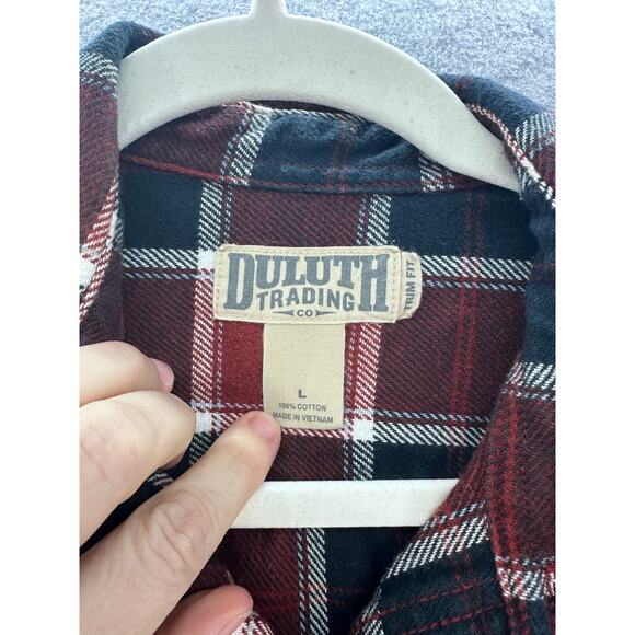 Duluth Trading Co. Men's sz L Navy Red Flannel Button Down Slim Fit 100% Cotton - Picture 3 of 8